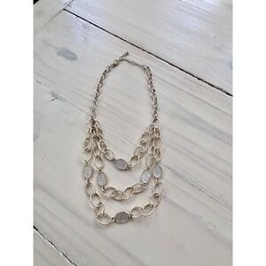 Gold Toned Textured Oval Link Statement BIB Necklace Glittery Accents EUC 19.5"‎